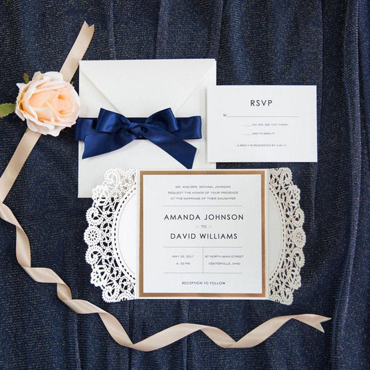 glitter doily laser cut wedding invitation