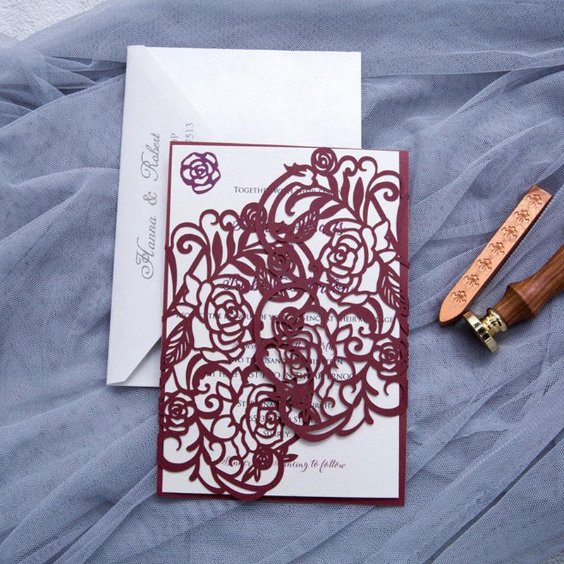 rose laser cut wedding invitation