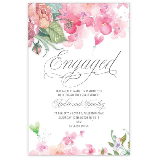 Elegant water colour floral engagement invitation