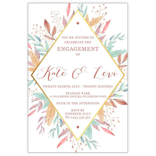 water colour leaves engagement invitation