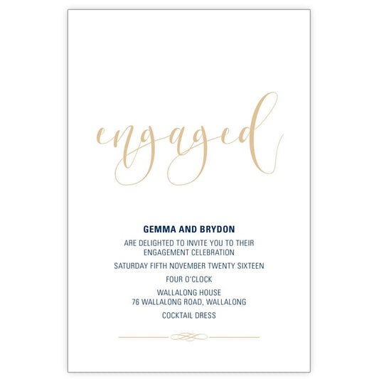 navy and ivory engagement invitation