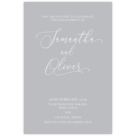 Slinky stylish grey and white engagement invitation