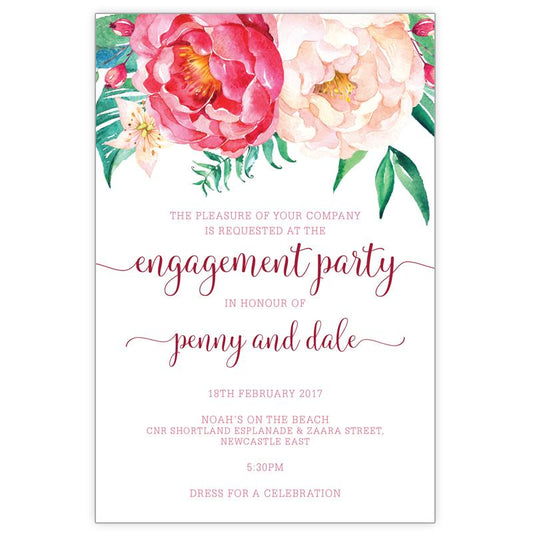 engagement invitation with peonie bouquet flowers